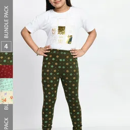 BAESD Girls Pack Of 4 Allover Printed Pure Cotton Super Soft Churidar-Length Leggings-picture-37