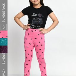 BAESD Girls Pack Of 3 Printed Super Soft Cotton Churidar-Length Leggings-picture-28
