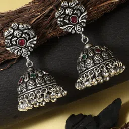 Adwitiya Collection Silver-Toned Dome Shaped Jhumkas Earrings-picture-29