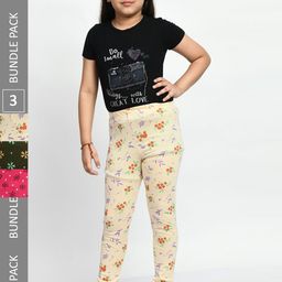 BAESD Girls Pack Of 3 Printed Pure Cotton Super Soft Churidar-Length Leggings-picture-8