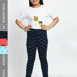 BAESD Girls Pack Of 3 Printed Pure Cotton Churidar-Length Leggings-picture-36
