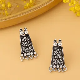 kashwini Silver-Toned Contemporary Drop Earrings-image-1