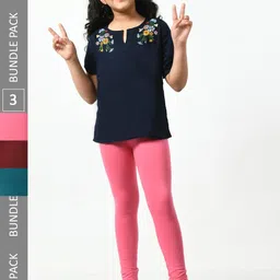 BAESD Girls Pack Of 3 Churidar-Length Super Soft Cotton Lycra Leggings-image-66