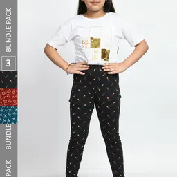 BAESD Girls Pack of 3 Printed Super Soft Pure Cotton Churidar- Length Leggings-picture-40