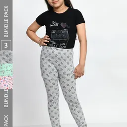 BAESD Girls Pack Of 3 Printed Cotton Churidar-Length Leggings-picture-37