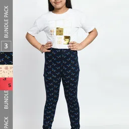 BAESD Girls Pack Of 3 Printed Pure Cotton Churidar-Length Leggings-picture-47