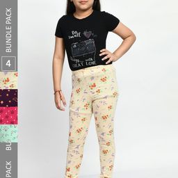 BAESD Girls Pack Of 4 Printed Pure Cotton Churidar-Length Leggings-picture-6