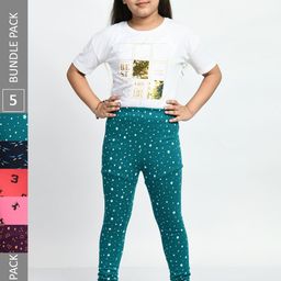 BAESD Girls Pack Of 5 Conversational Printed Pure Cotton Churidar-Length Leggings-picture-35