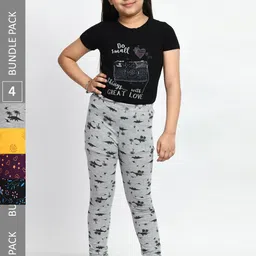BAESD Girls Pack of 4 Printed Pure Cotton Leggings-picture-31