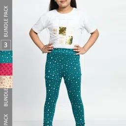 BAESD Girls Pack Of 3 Printed Pure Cotton Super Soft Churidar-Length Leggings-picture-16