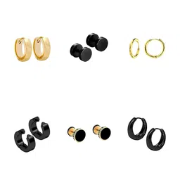 KARISHMA KREATIONS Men Set Of 6 Gold-Plated Circular Stud Earrings-picture-22