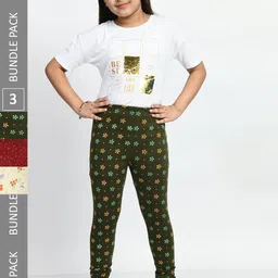 BAESD Girls Pack of 3 Printed Super Soft Pure Cotton Churidar- Length Leggings-picture-21
