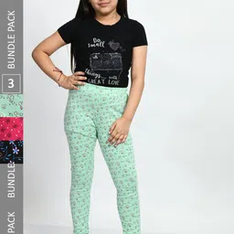 BAESD Girls Pack of 3 Printed Super Soft Pure Cotton Churidar- Length Leggings-picture-36