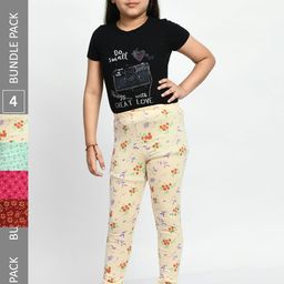 BAESD Girls Pack Of 4 Printed Pure Cotton Churidar Length Leggings-picture-4