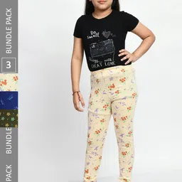BAESD Girls Pack Of 3 Printed Pure Cotton Super Soft Churidar-Length Leggings-picture-28