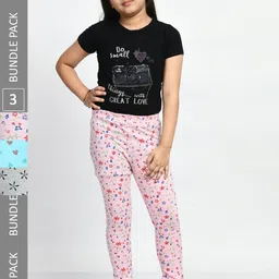 BAESD Girls Pack Of 3 Printed Pure Cotton Churidar-Length Leggings-image-84