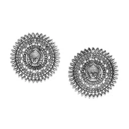 Sangria Silver-Plated Oxidised Textured Temple Oversized Stud Earrings-picture-39