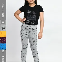 BAESD Girls Pack Of 4 Printed Super Soft Pure Cotton Churidar-Length Leggings-image-93