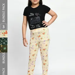 BAESD Girls Pack of 3 Printed Super Soft Pure Cotton Churidar- Length Leggings-picture-26