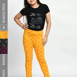 BAESD Girls Pack Of 3 Conversational Printed Cotton Churidar-Length Leggings-picture-17