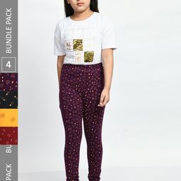 BAESD Girls Pack of 4 Printed Super Soft Pure Cotton Churidar- Length Leggings-picture-39