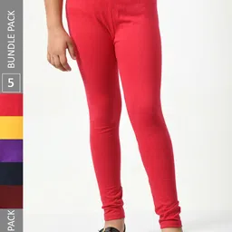 BAESD Girls Pack Of 5 Mid-Rise Churidar-Length Leggings-picture-31