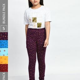 BAESD Girls Pack Of 5 Printed Pure Cotton Super Soft Churidar-Length Leggings-picture-24