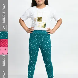 BAESD Girls Pack Of 3 Conversational Printed Pure Cotton Churidar-Length Leggings-picture-17