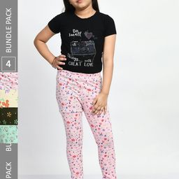 BAESD Girls Pack of 4 Printed Super Soft Pure Cotton Churidar- Length Leggings-picture-40
