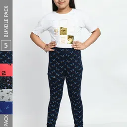 BAESD Girls Pack Of 5 Printed Cotton Churidar Length Leggings-image-36