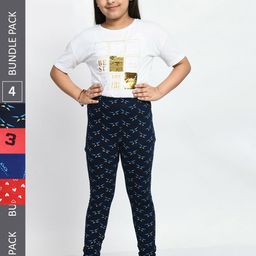 BAESD Girls Pack Of 4 Printed Cotton Churidar-Length Leggings-picture-9