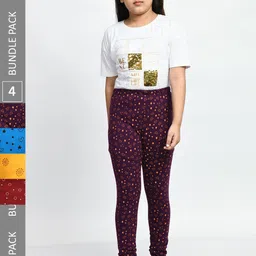 BAESD Girls Pack Of 4 Printed Pure Cotton Churidar Length Leggings-image-67