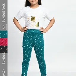 BAESD Girls Pack Of 3 Printed Pure Cotton Churidar-Length Leggings-image-19