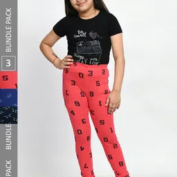 BAESD Girls Pack of 3 Printed Pure Cotton Leggings-picture-34