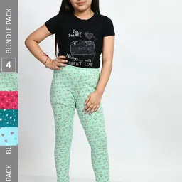 BAESD Girls Pack Of 4 Conversational Printed Pure Cotton Churidar-Length Leggings-image-28