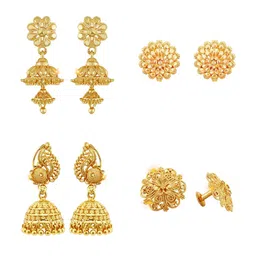 Vighnaharta Set Of 4 Gold Plated Floral Jhumkas Earrings-picture-15