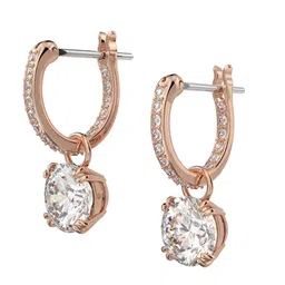 SWAROVSKI Rose Gold-Tone White Crystal Studded Handcrafted Hoop Earrings-picture-41