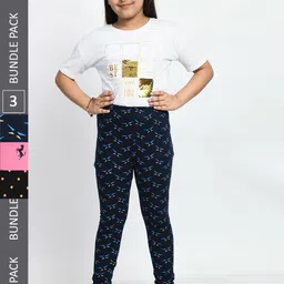 BAESD Girls Pack Of 3 Conversational Printed Pure Cotton Churidar-Length Leggings-picture-22