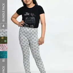 BAESD Girls Pack Of 4 Printed Churidar Length Pure Cotton Leggings-image-39