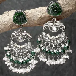 KARATCART Silver-Plated Stone-Studded Dangler Chandbalis Earrings-picture-34