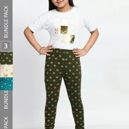 BAESD Girls Pack Of 3 Printed Pure Cotton Churidar-Length Leggings-picture-13