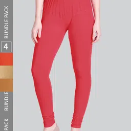 LYRA Women Pack Of 4 Churidar-Length Cotton Lycra Leggings-image-68