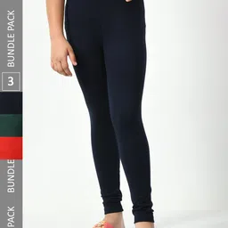 BAESD Girls Pack Of 3 Churidar Length Cotton Lycra Leggings-image-64