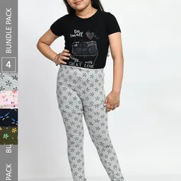 BAESD Girls Pack Of 4 Printed Super Soft Pure Cotton Churidar-Length Leggings-picture-37
