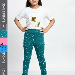 BAESD Girls Pack Of 3 Printed Pure Cotton Super Soft Churidar-Length Leggings-picture-17