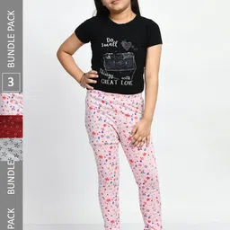 BAESD Girls Pack Of 3 Conversational Printed Pure Cotton Churidar-Length Leggings-picture-25