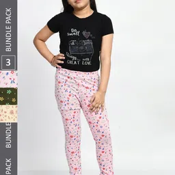 BAESD Girls Pack of 3 Printed Super Soft Pure Cotton Churidar- Length Leggings-picture-36