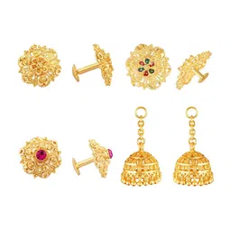 Vighnaharta Set Of 3 Gold Plated Floral Jhumkas Earrings-picture-20