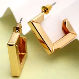 Bohey by KARATCART Gold-Plated Geometric Half Hoop Earrings image 1