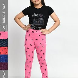 BAESD Girls Pack Of 5 Conversational Printed Pure Cotton Churidar-Length Leggings-picture-31